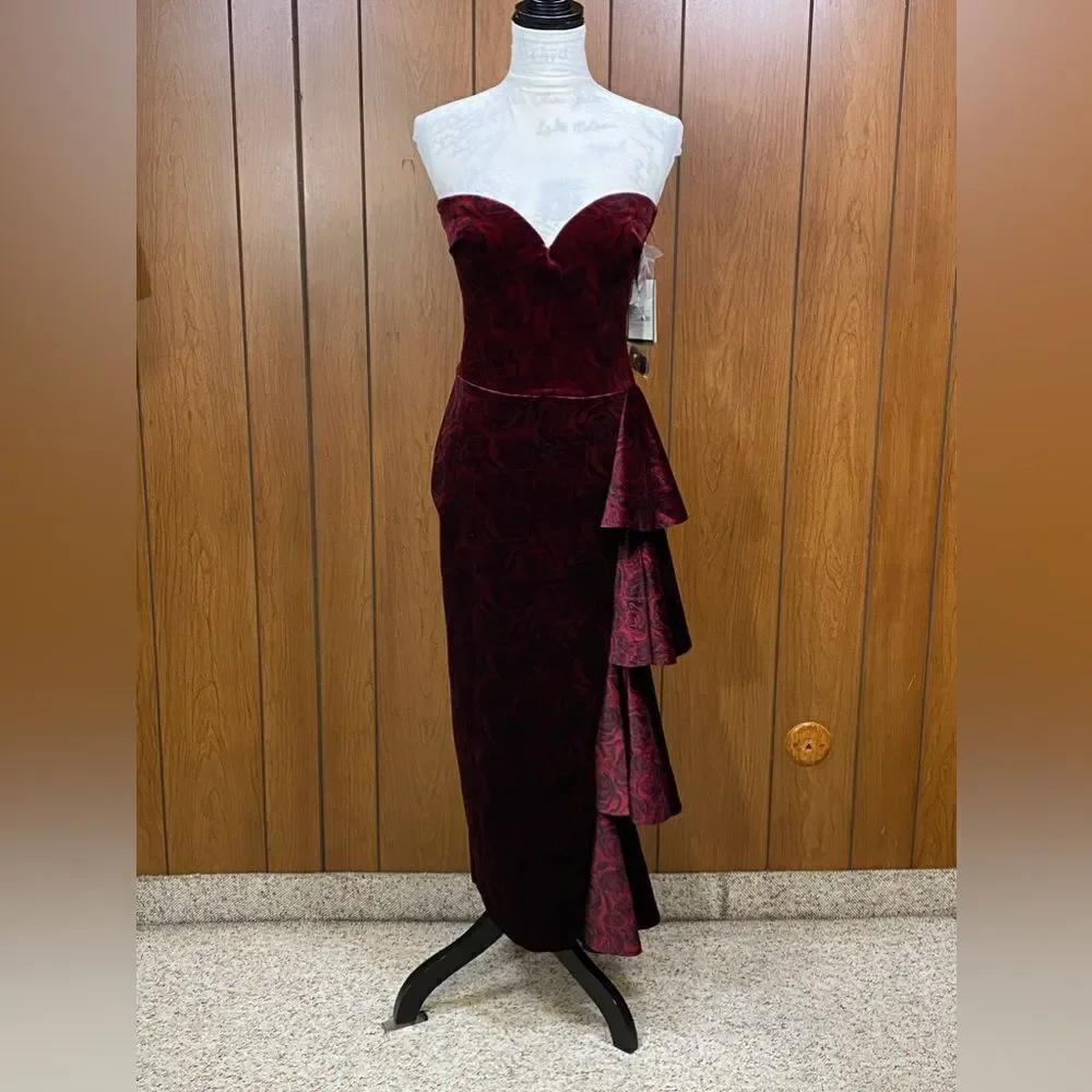 Chiara Boni Velvet Rose-Print Midi-Dress size 6